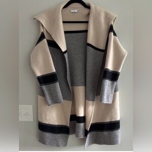 Vince Cashmere Wool Blend Long  Stylish Colorblock Open Front Cardigan